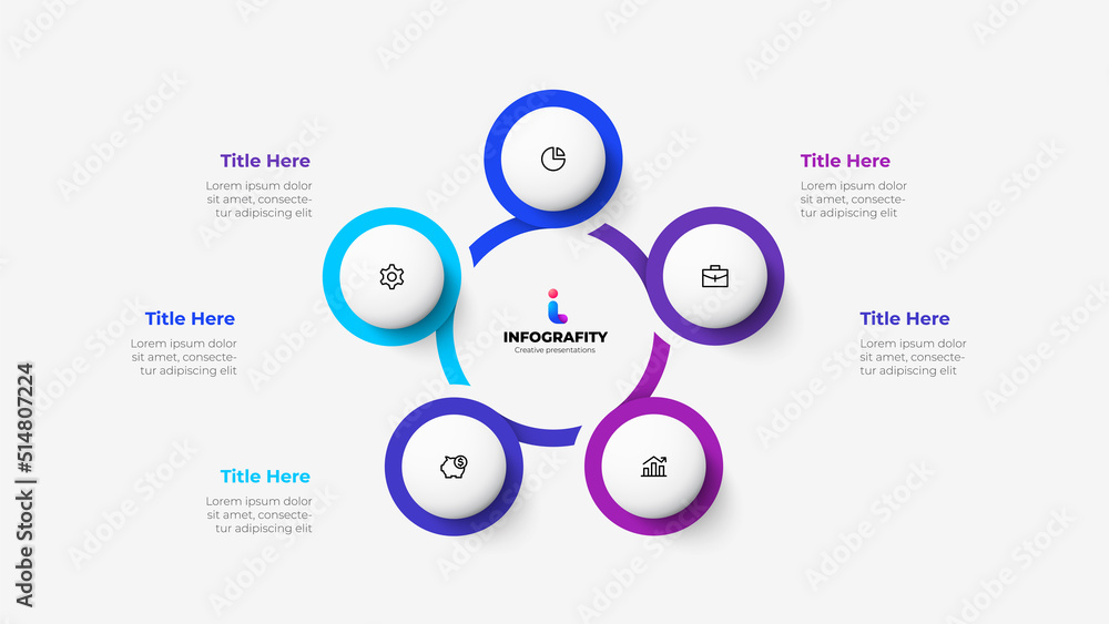 Fototapete vector infographic. abstract cycle diagram divided into 5 parts. business data visualization for pre