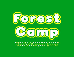 Vector creative emblem Forest Camp. Creative modern Font. Artistic Alphabet Letters and Numbers set