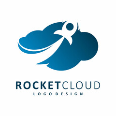 blue cloud rocket logo design