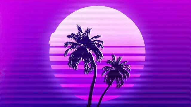 Synthwave retro background - palm trees