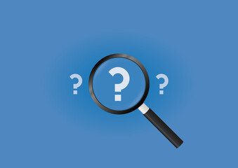 Magnifying Glass Searching for Question Mark Icon, Suitable for Human Resource, Positive Thinking, and Management Concept.