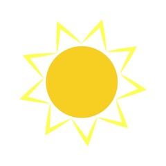 bright sun vector on white background, minimalistic stylized sketch of yellow sun, simple hand drawn sun sketch