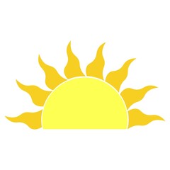 half sun at sunset on white background, minimalistic stylized sketch with half a yellow sun