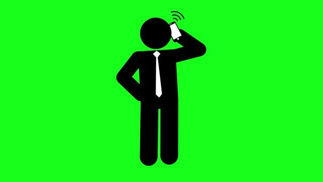 Businessman Phone Character Cartoon Silhouette Animation 2D Isolated on Greenbox Background