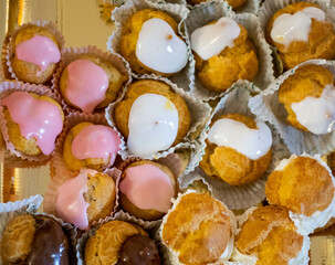 delicious sweet pastries with cream and cream on a dessert tray for an excellent end of a meal