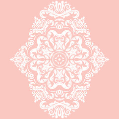 Oriental vector ornament with arabesques and floral elements. Traditional pink and white classic ornament. Vintage pattern with arabesques