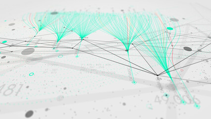 Obraz premium Big data network connection plexus digital futuristic technology, visualization concept processing application software, virtual binary data stream, monitor screen in perspective