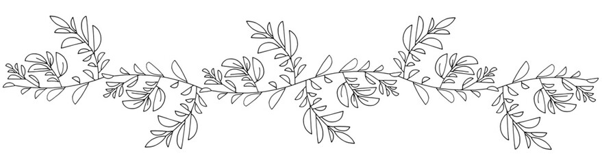 Pattern leaf bourder, branch ornament, outline fo coloring black and white