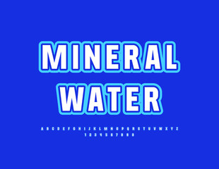 Vector advertising emblem Mineral Water. Elegant bright Font. Modern Alphabet Letters, Numbers and Symbols