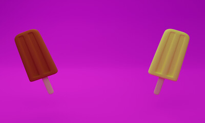 3d illustration, ice cream popsicles, copy space 3d rendering