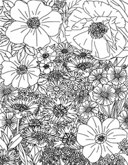 Fotobehang Floral pattern in black and white. Coloring page: very interesting and relaxing work for  adults. Floral carpet. © Инна Левицкая