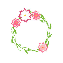 Hello spring flowers wreath. Cute hand drawn green yellow floral element Fresh spring graphic design Vector