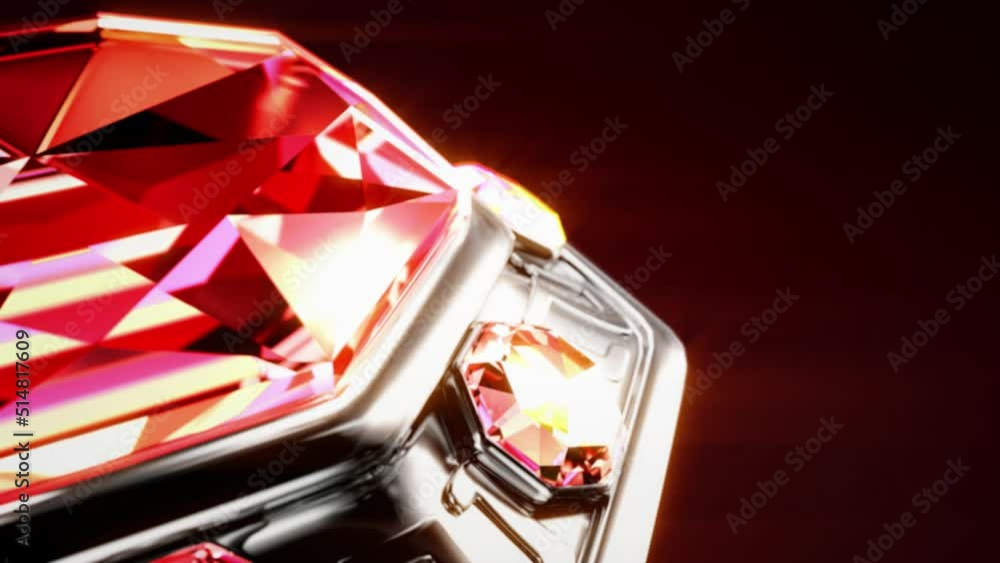 Poster defocused bg - shining red ruby stone with silver setting rotate - loop video