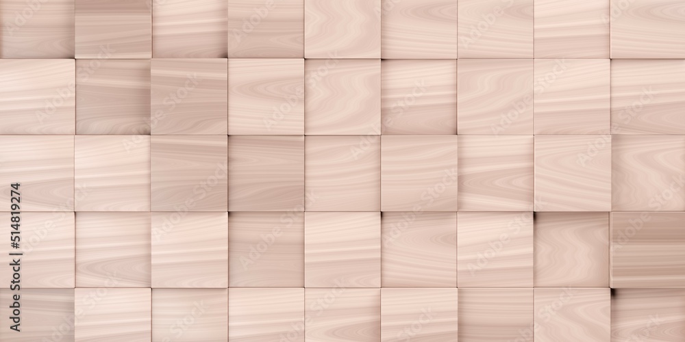 Poster wooden blocks background from random shifted wood cubes flat lay top view from above