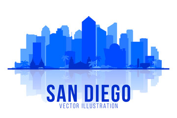 San Diego California (United States) silhouette city skyline vector background. Flat vector illustration.