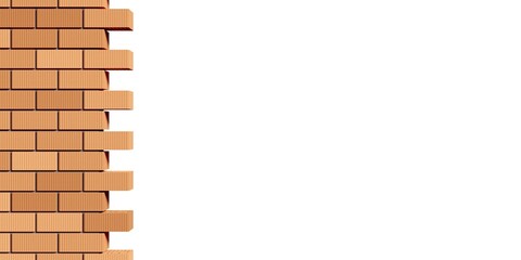 Obraz premium Straight masonry bricks wall border or edge isolated on white background