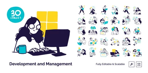 Foto op Canvas Business Development and Management illustrations. Mega set. Collection of scenes with men and women taking part in business activities. Trendy vector style © stonepic
