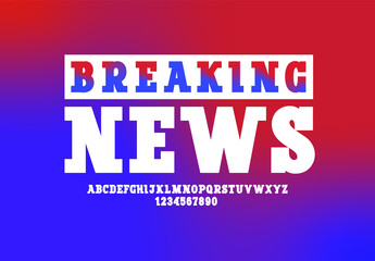 Bright font, bold slab serif alphabet, uppercase letters from A to Z and numbers from 0 to 9, vector illustration 10EPS