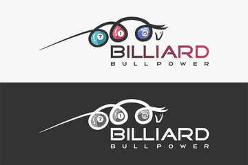 Billiard logo design with creative concept hand drawn bull shape