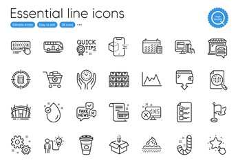 Payment card, Bus tour and Augmented reality line icons. Collection of Calculator target, Computer keyboard, Flag icons. Get box, Business idea, Fake news web elements. Boxes shelf. Vector