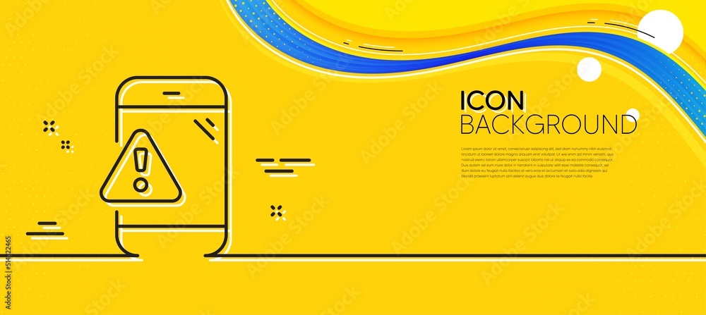 Poster warning message line icon. abstract yellow background. phone alert sign. caution app symbol. minimal