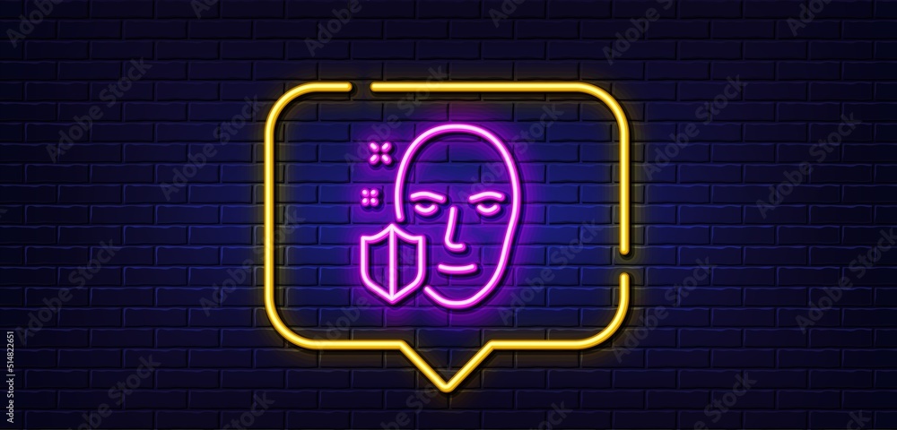 Aufkleber neon light speech bubble. face detection protected line icon. secure access sign. facial identificat