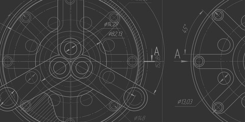 Technical drawing on a black background.Technology banner.Vector illustration .