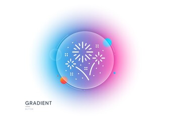 Fireworks line icon. Gradient blur button with glassmorphism. Pyrotechnic salute sign. Carnival celebration lights symbol. Transparent glass design. Fireworks line icon. Vector