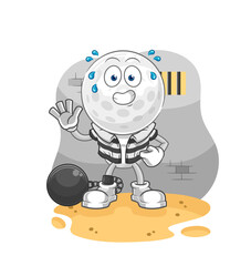 golf head criminal in jail. cartoon character
