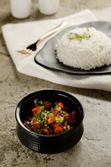 Mexican Chicken Rice served in a dish isolated on grey background side view fast food
