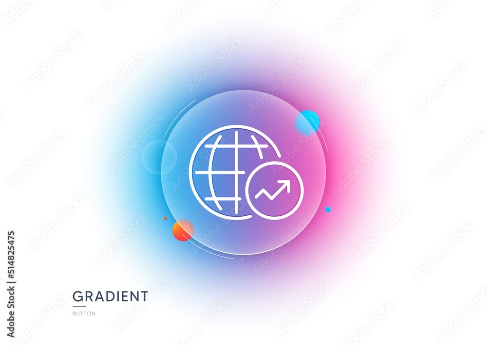 Poster world statistics line icon. gradient blur button with glassmorphism. report chart or sales growth si