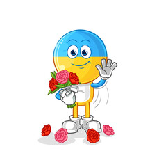 ukraine flag head with bouquet mascot. cartoon vector