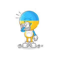 ukraine flag head blowing nose character. cartoon mascot vector