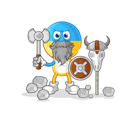 ukraine flag head viking with an ax illustration. character vector