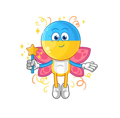 ukraine flag head fairy with wings and stick. cartoon mascot vector