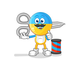 ukraine flag head barber cartoon. cartoon mascot vector