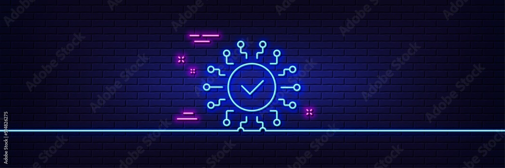 Aufkleber neon light glow effect. security network line icon. cyber defence sign. artificial intelligence symb