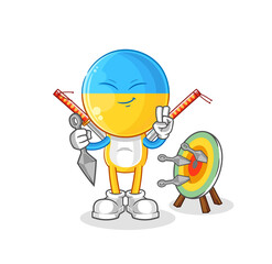 ukraine flag head ninja cartoon. character vector
