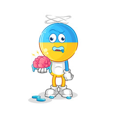 ukraine flag head no brain vector. cartoon character