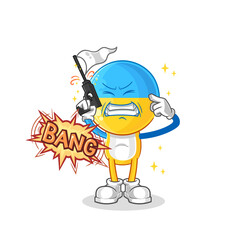 ukraine flag head warning shot mascot. cartoon vector