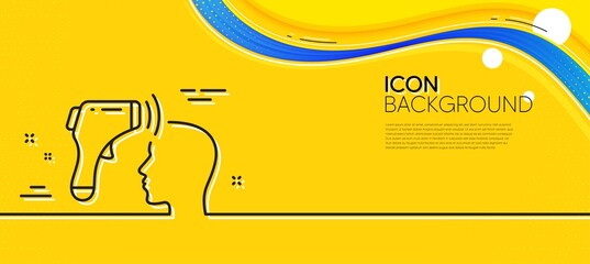 Electronic thermometer line icon. Abstract yellow background. Temperature scanner sign. Fever measuring symbol. Minimal electronic thermometer line icon. Wave banner concept. Vector - obrazy, fototapety, plakaty