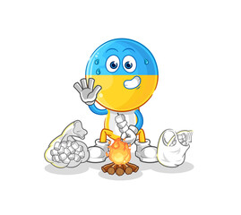 ukraine flag head roasting marshmallows. cartoon mascot vector