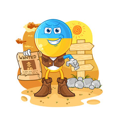 ukraine flag head cowboy with wanted paper. cartoon mascot vector
