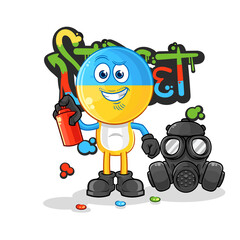 ukraine flag head graffiti artist vector. cartoon character