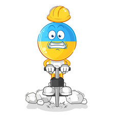 ukraine flag head drill the ground cartoon character vector