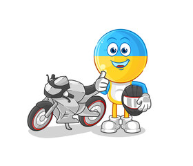 Obraz premium ukraine flag head racer character. cartoon mascot vector