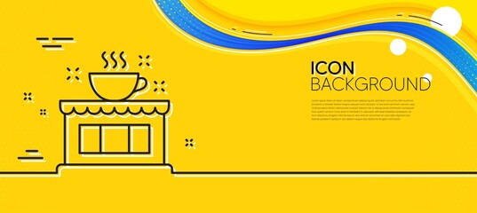 Naklejka na ściany i meble Coffee shop line icon. Abstract yellow background. Cafe house sign. Tea drink cup symbol. Minimal coffee shop line icon. Wave banner concept. Vector
