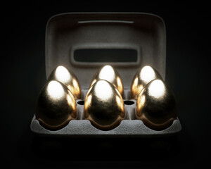 Half Dozen Golden Eggs In An Egg Carton