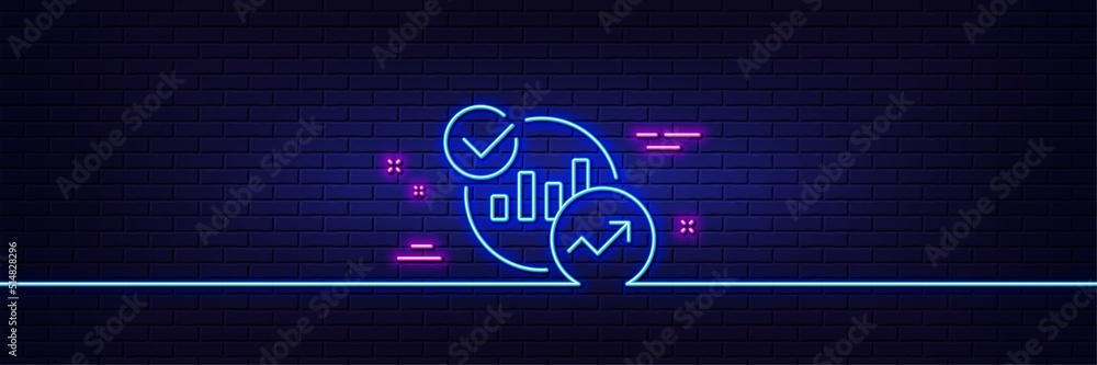 Aufkleber neon light glow effect. charts, statistics line icon. report graph or sales growth sign. analytics d