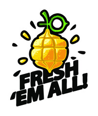 t-shirt decoration with juicy lemon grenade exploding 